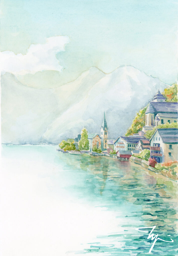 Hallstatt_Austria_Watercolor_by_Herditirto