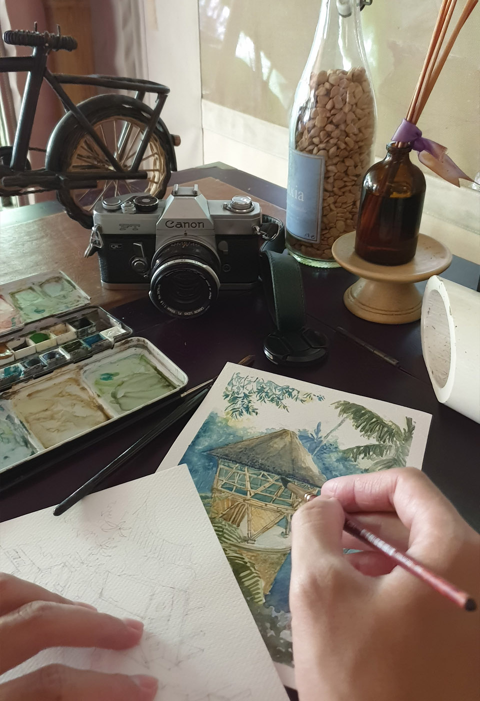 Sebatu Resort Bali 2_Watercolor by Herditirto Sebatu-Resort-Bali-WIP_Watercolor-by-Herditirto
