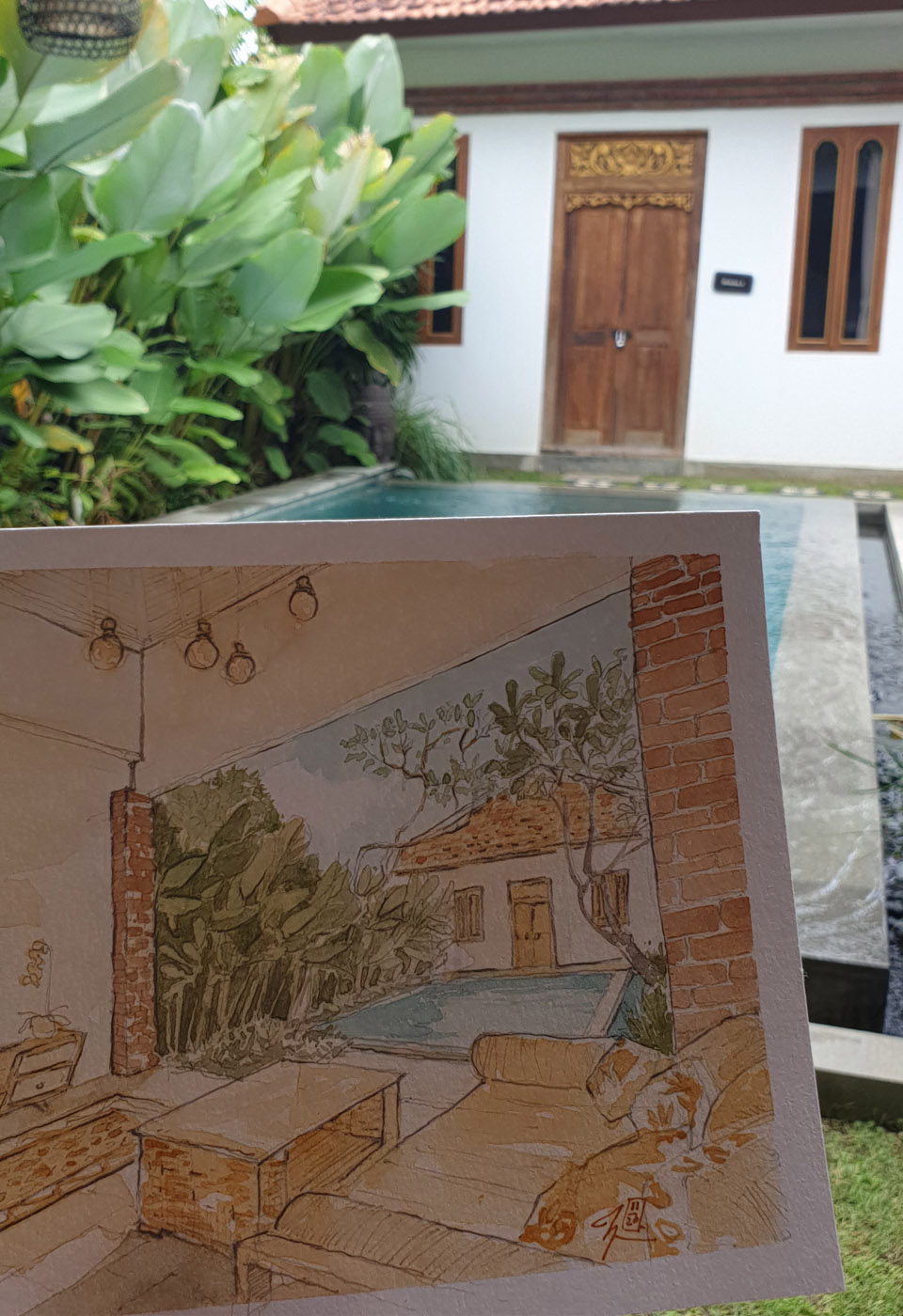Ubud Villa Bali 2_Watercolor by Herditirto Ubud Villa Bali 2_Watercolor by Herditirto