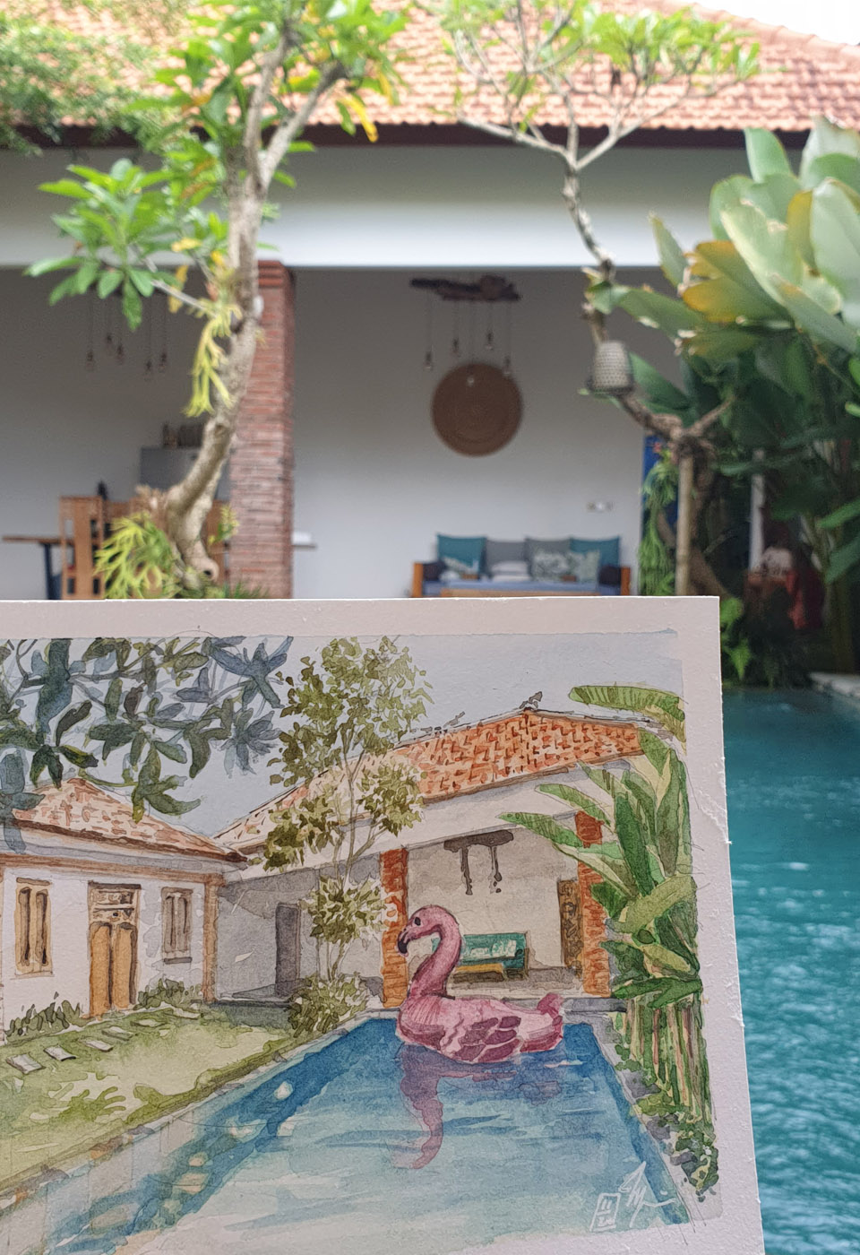 Ubud Villa Bali_Watercolor by Herditirto Ubud Villa Bali_Watercolor by Herditirto
